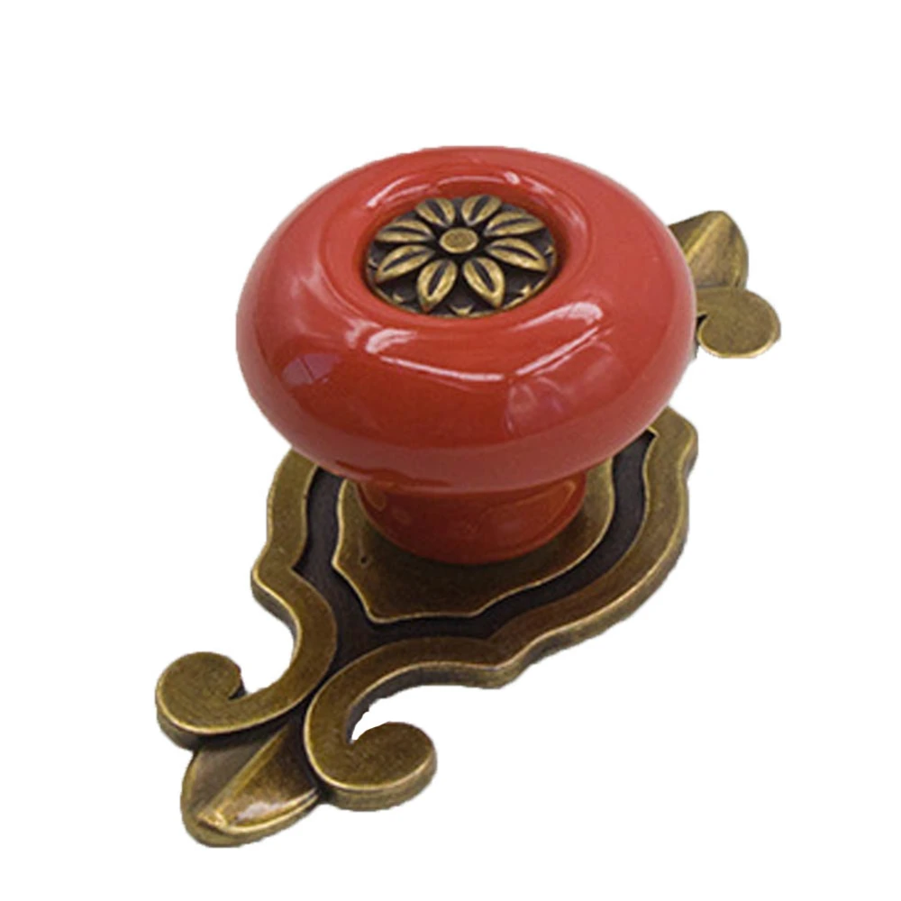 Vintage Ceramic Door Knob Drawer Cupboard Wardrobe Furniture Pull Handle (BronzE Red)