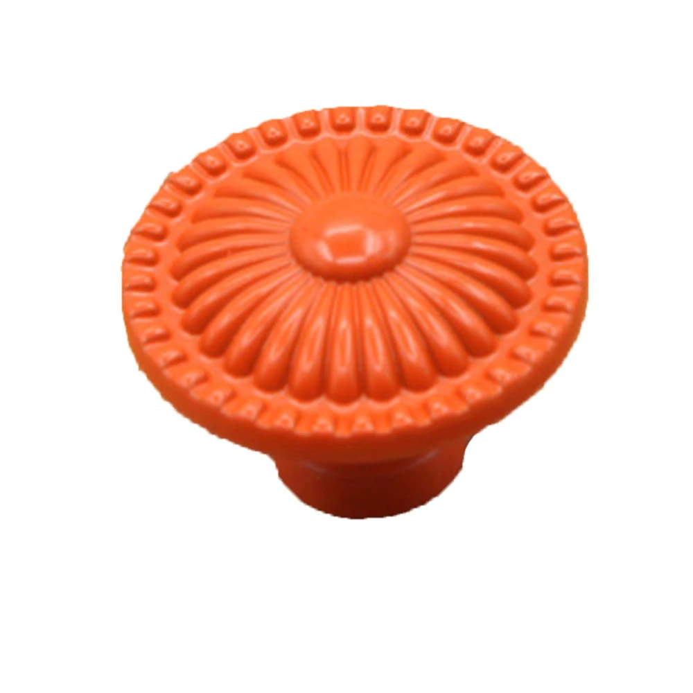 Round Ceramic Door Knob Drawer Cupboard Wardrobe Furniture Pull Handle Hardware (Orange)