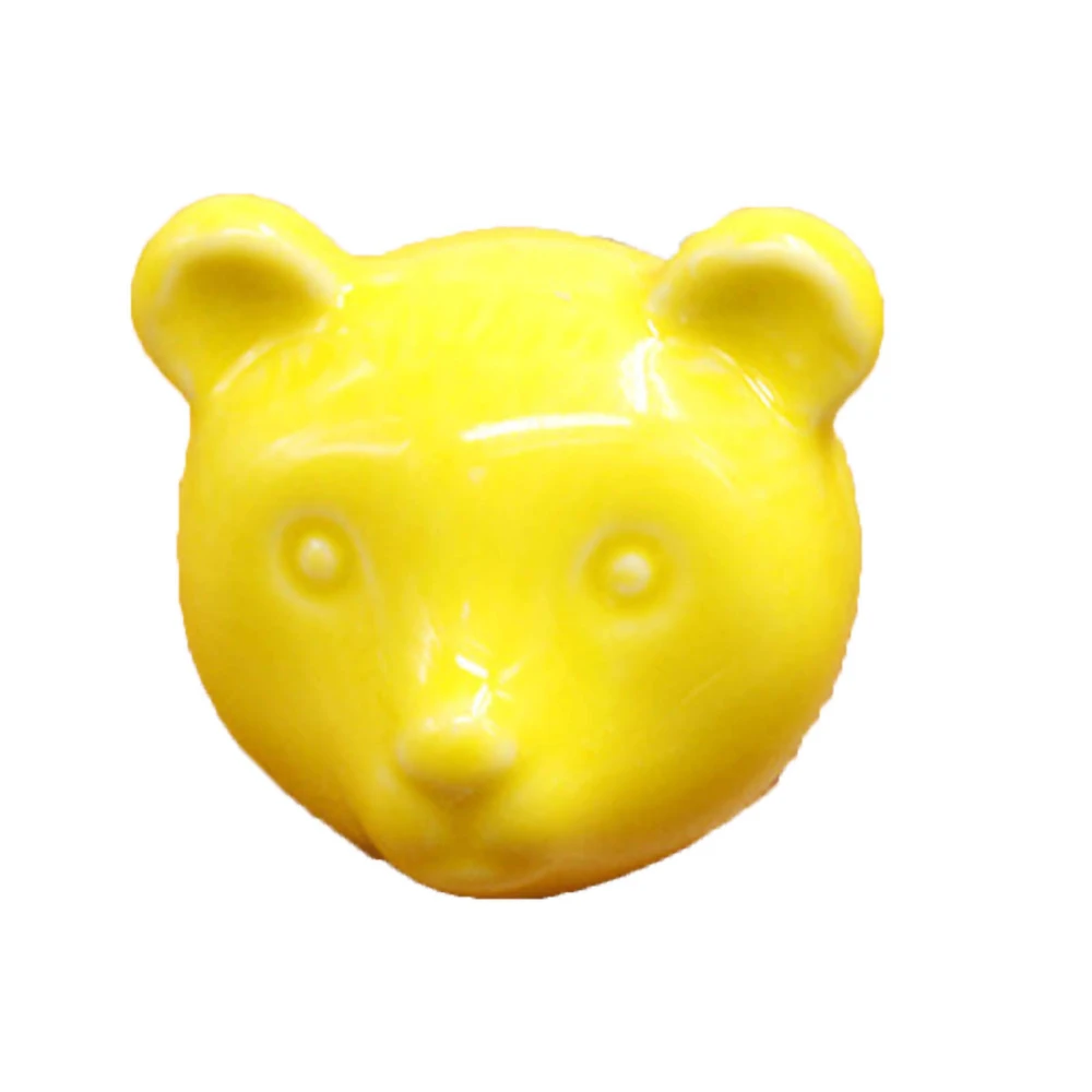 Ceramic Bear Door Knob Drawer Cupboard Wardrobe Furniture Pull Handle Hardware (Yellow)