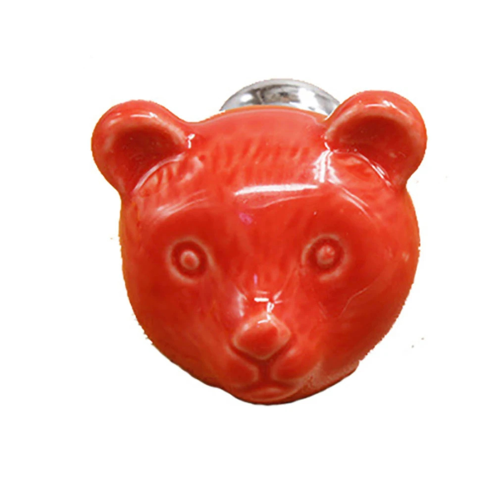 Ceramic Bear Door Knob Drawer Cupboard Wardrobe Furniture Pull Handle Hardware (Red)