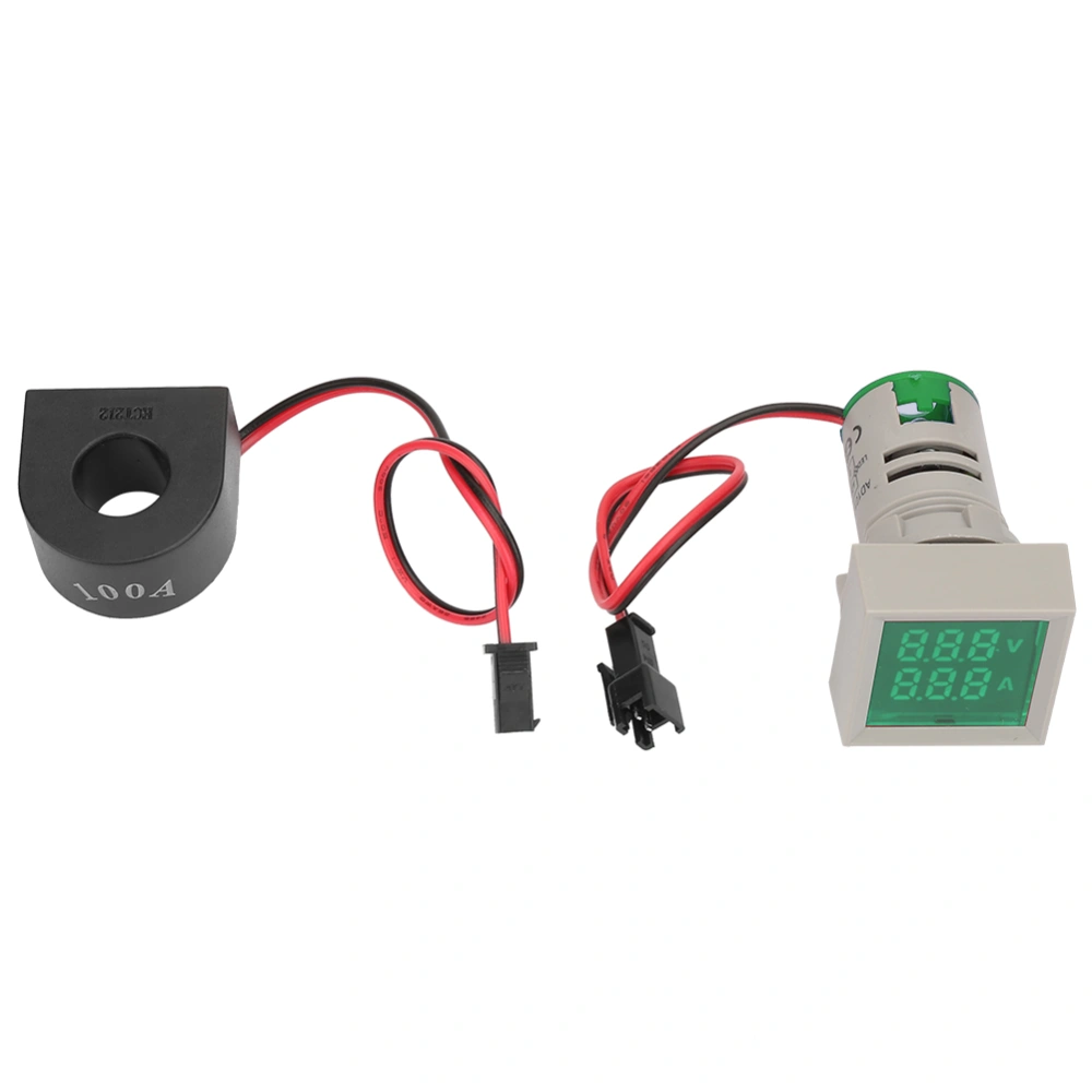 2 in1 LED Indicator Light Mini Digital Display Ammeter/Voltmeter Square Signal Lamp(Green)