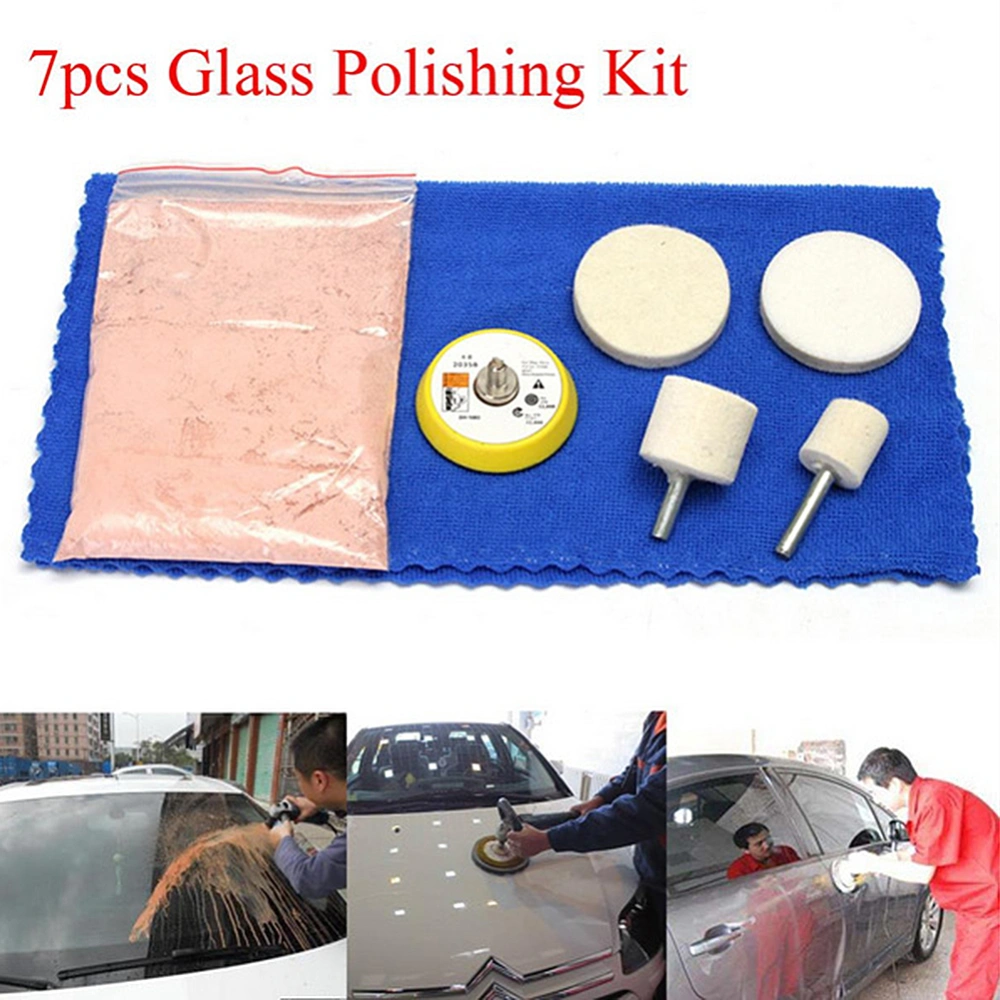 Glass Polishing Kit with Backing Pad Wool Felt Polishing Wheels Rayon Felt Polishing Pads Micro Fibre Cloth Scratch Remover Window Repair Tool