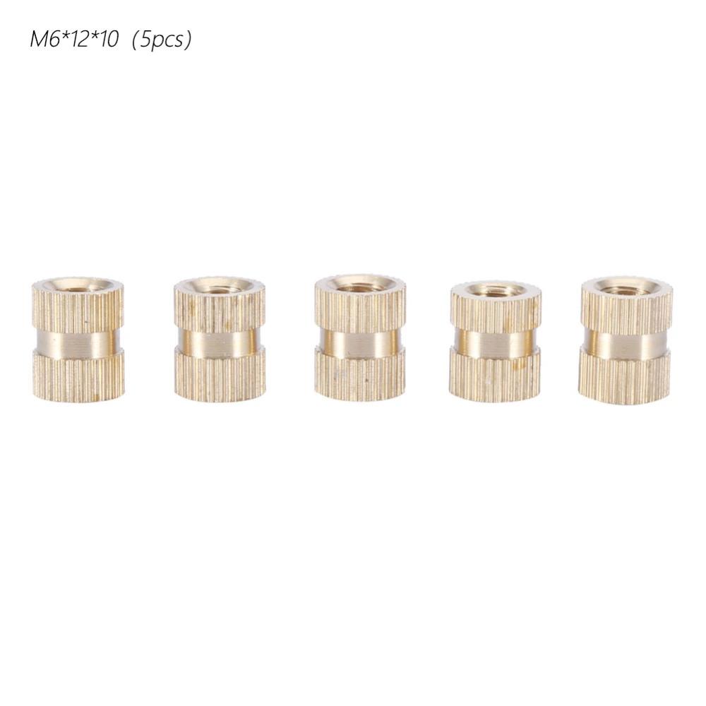 M6 Brass Cylinder Knurled Round Molded in Insert Embedded Nuts (M6*12*10; 5pcs)