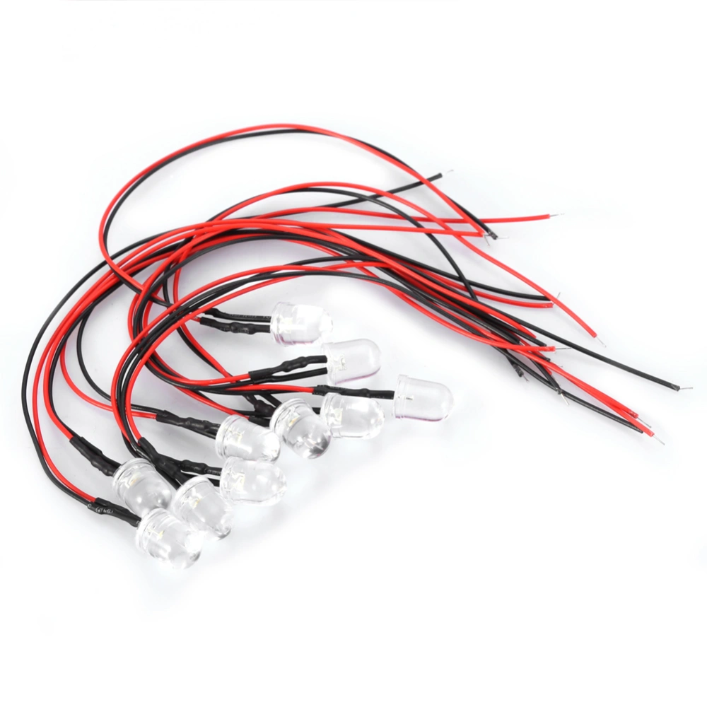 10pcs 12v 10mm LED Light emitting Diode Wired Multicolor LED Light Cable 20cm 0.06W(Pink)