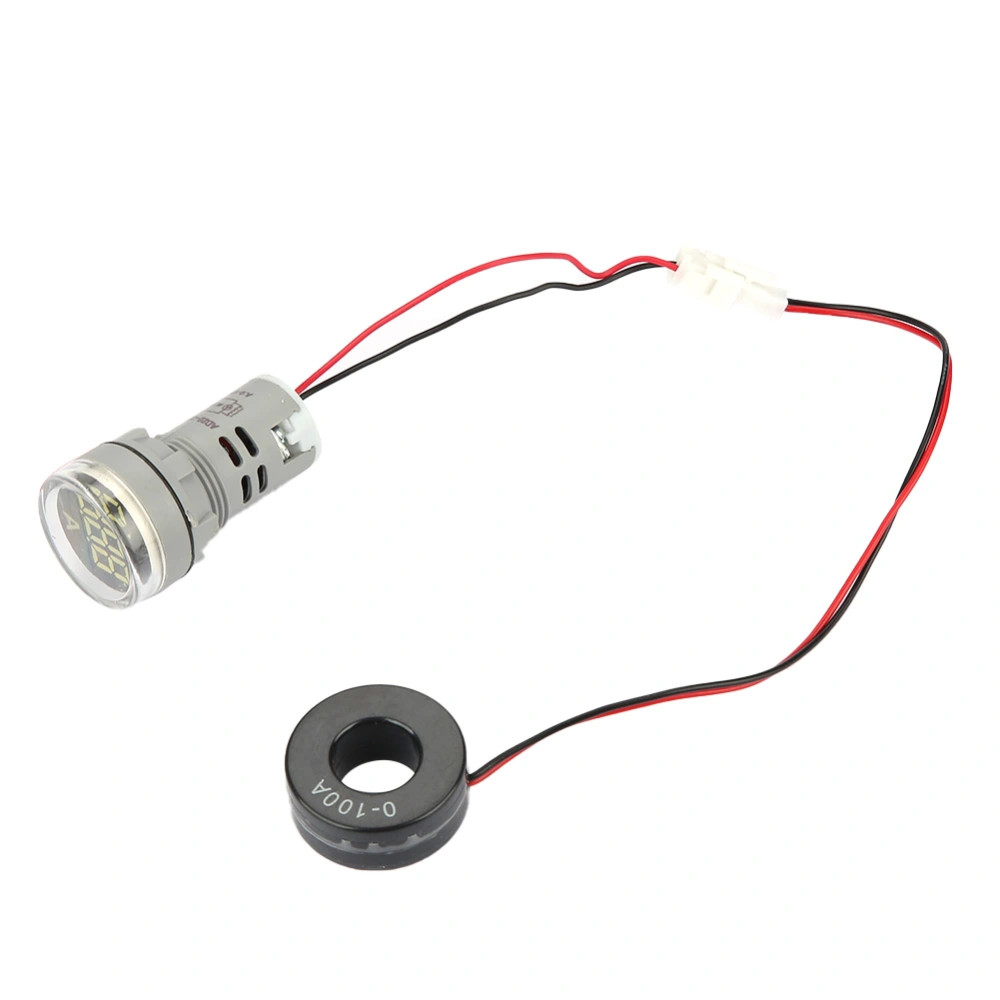 0-100A Digital Ammeter AC Current Meter Indicator LED Round Lamp Light Signal(White)