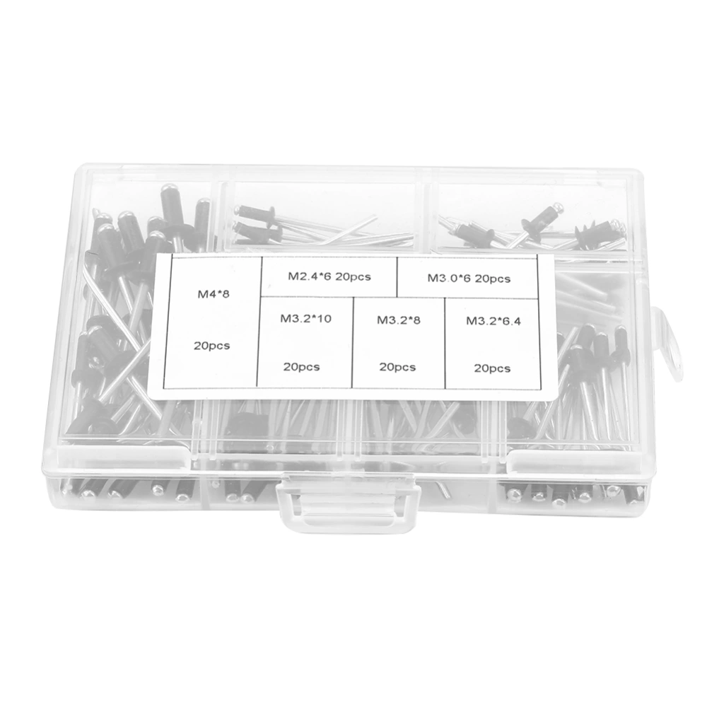 120pcs/set M2.4 / M3.0 / M3.2 / M4 Aluminium Blind Rivets Fasteners Assortment Kit with Box