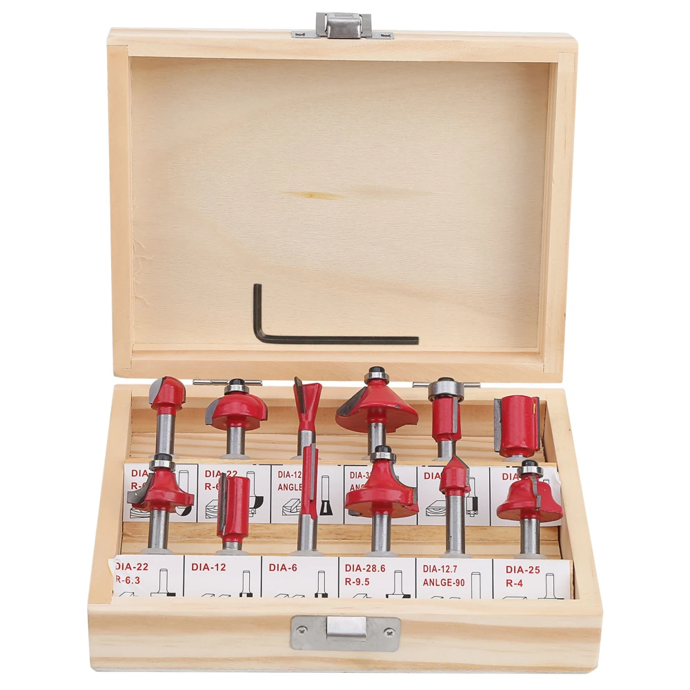 12Pcs Shank Carbon Steel Woodworking Tool Cutter Router Bit Set with Box 1/4”