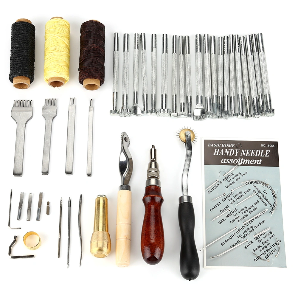 48pcs Leather Craft Sewing Tool Set Punch Cutter Groover Beveler Stitching