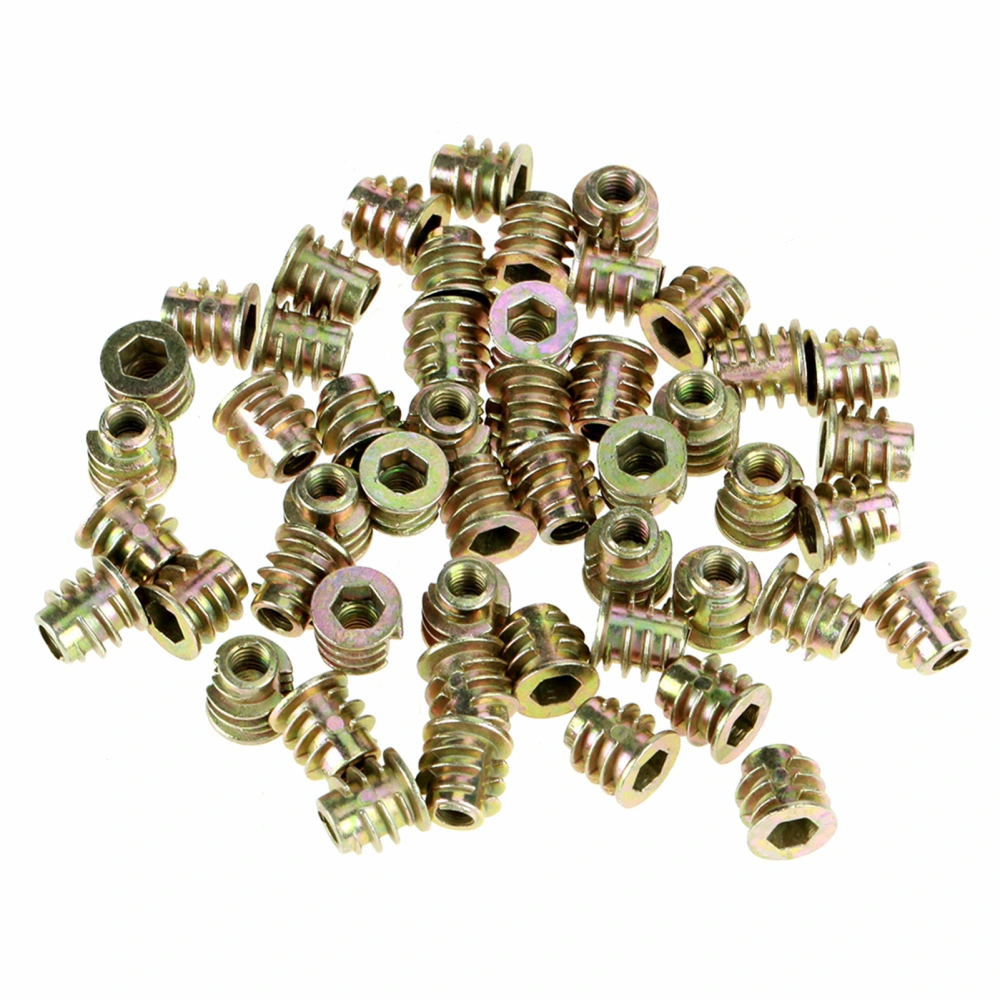 50Pcs M4*8mm Zinc Alloy Hex Drive Head Furniture Nuts Threaded for Wood Insert