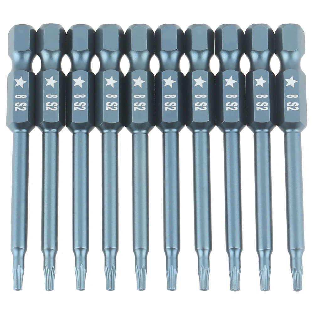 10pcs 1/4inch Hex Shank 65mm S2 Alloy Steel Five Star Screwdriver Bits Set H6.3*65*TS8