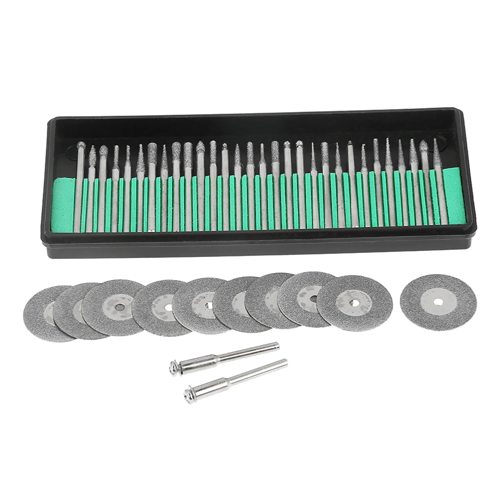 30pcs Diamond Burs 10pcs Saw Blades Cutting Discs 2pcs Mandrels Rotary Tools Accessories