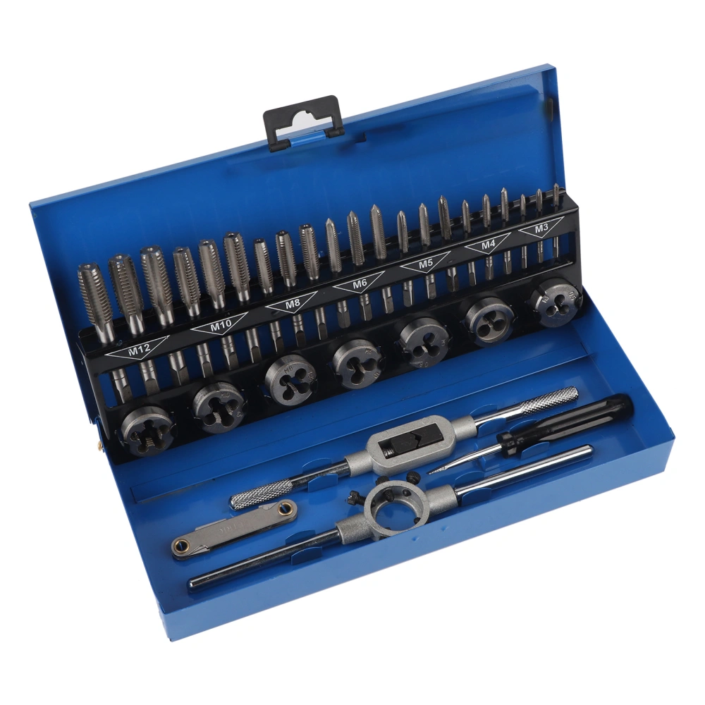 32pcs M3‑M12 Coarse Pitch Alloy Steel Tap and Die Set with Wrench Thread Gauge Hand Tools