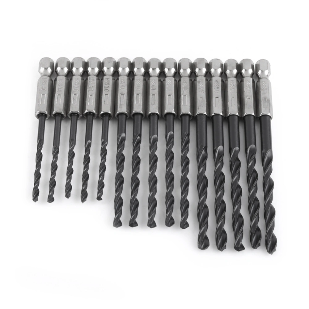 15pcs High Speed Steel Hex Shank Twist Drill Bit 3/4/5mm for Woodworking Power Tools