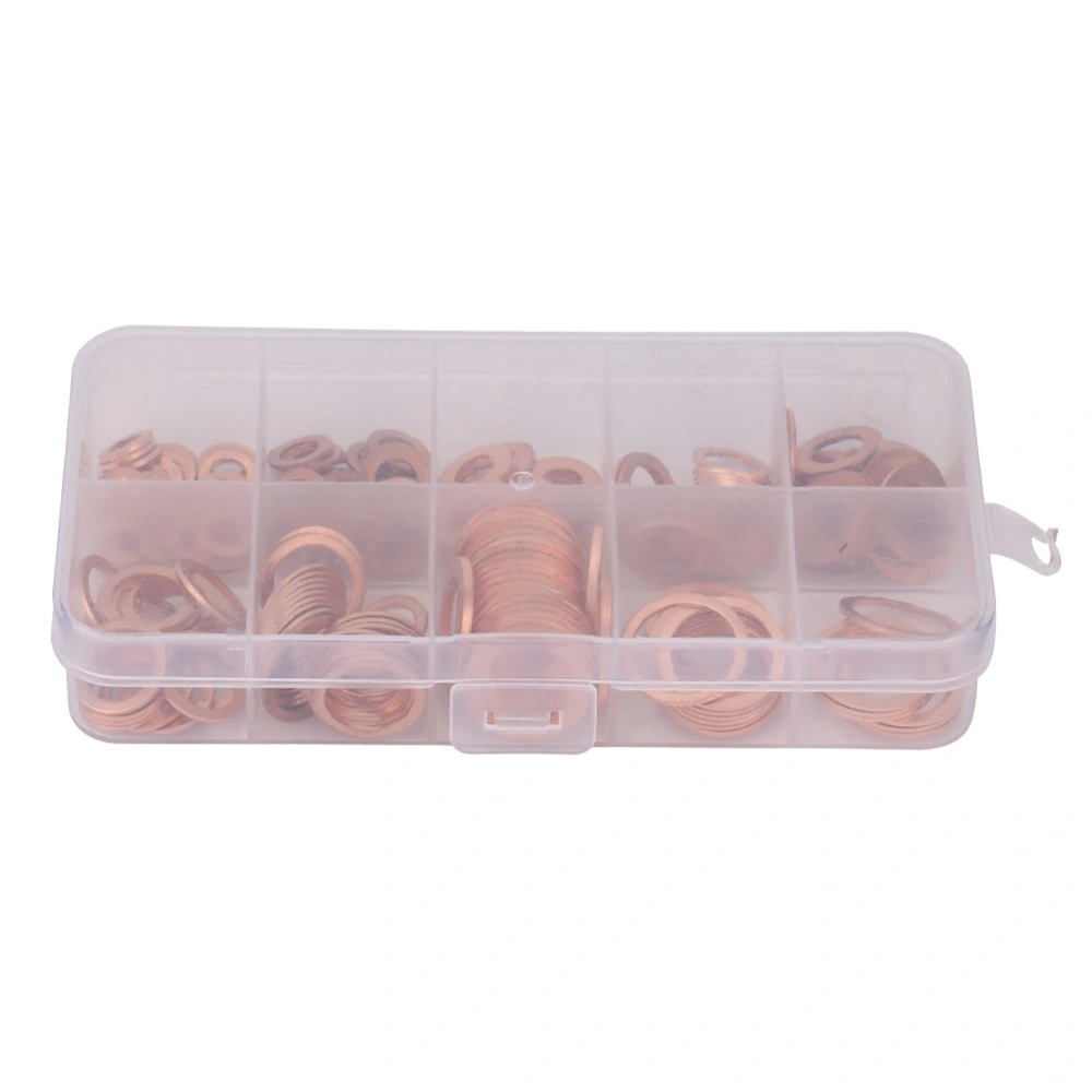 200pcs M5-M14 Solid Copper Washers Flat Ring Assorted Set Professional Hardware in Box