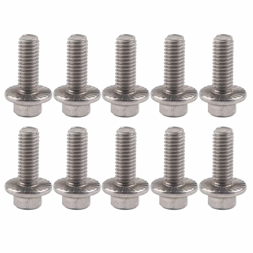 10pcs M6 Stainless Steel SS304 Hex Flange Screws Cap Washer Head Bolts Fastener