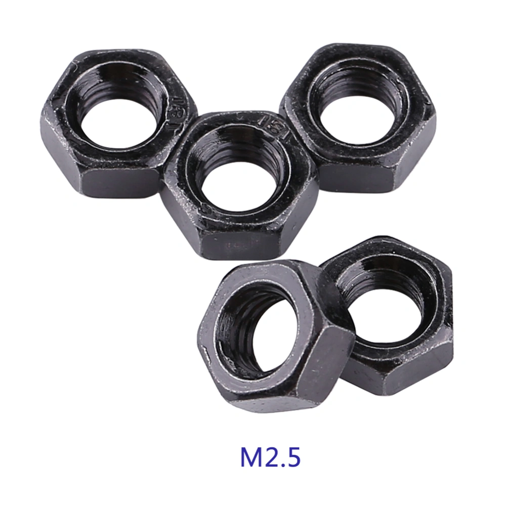 Black Zinc Plated Carbon Steel Threaded Metric Hex Hexagonal Nuts (M2.5)