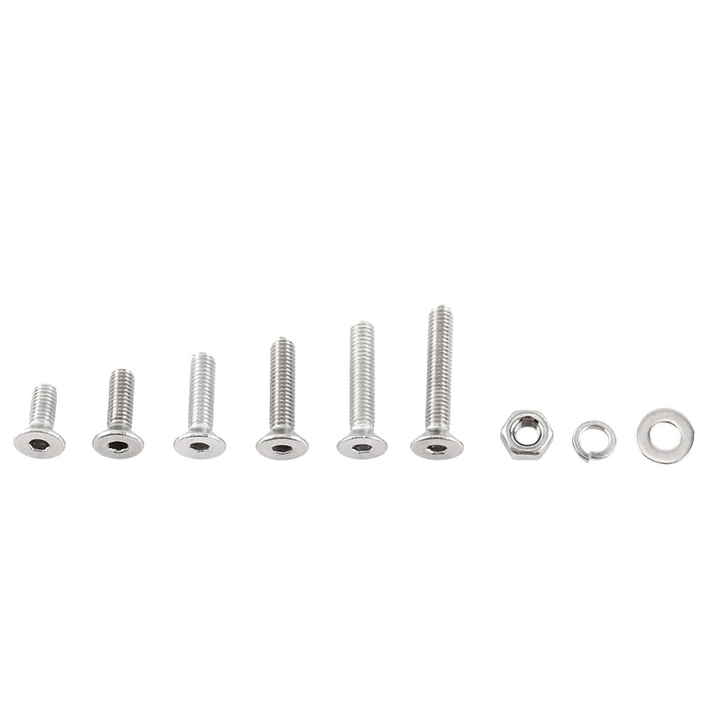 M3 304 Stainless Steel Hex Socket Screws Bolt With Hex Nuts Washer Assortted Set(Flat head)