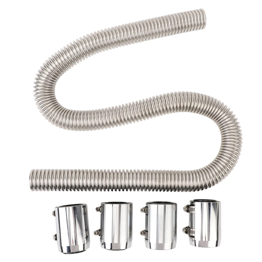 48inch Radiator Flexible Coolant Water Hose Kit Universal Heat Resistant Stainless Steel Heat Dissipation Hose Set with 4 Caps Silver