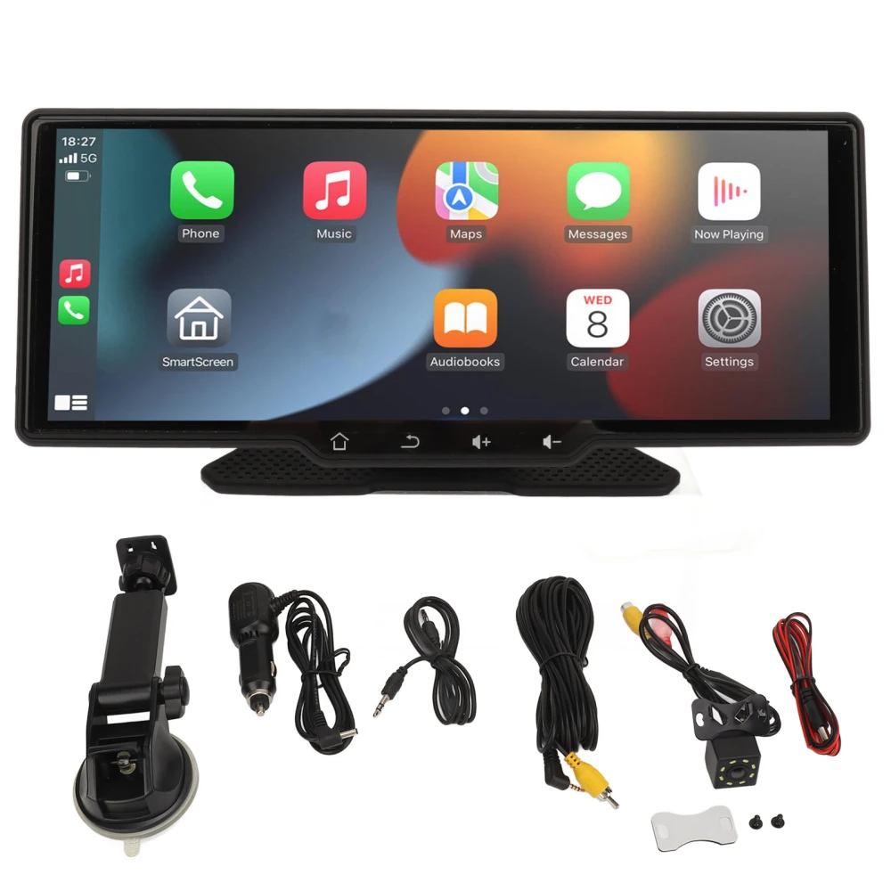 Portable Car Stereo 10.26in HD Touchscreen Bluetooth 5.1 Wireless CarPlay for Android Auto for 12V to 24V All Vehicles Standard Configuration with Camera