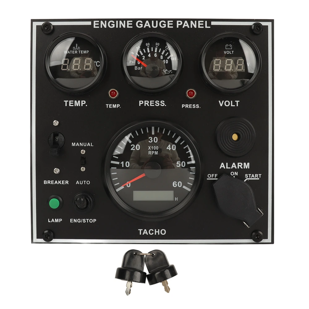 Digital Gauge Cluster Set High Precision Engine Gauge Panel Water Oil Temp Voltage Tachometer for Boat Yacht Car RV Truck