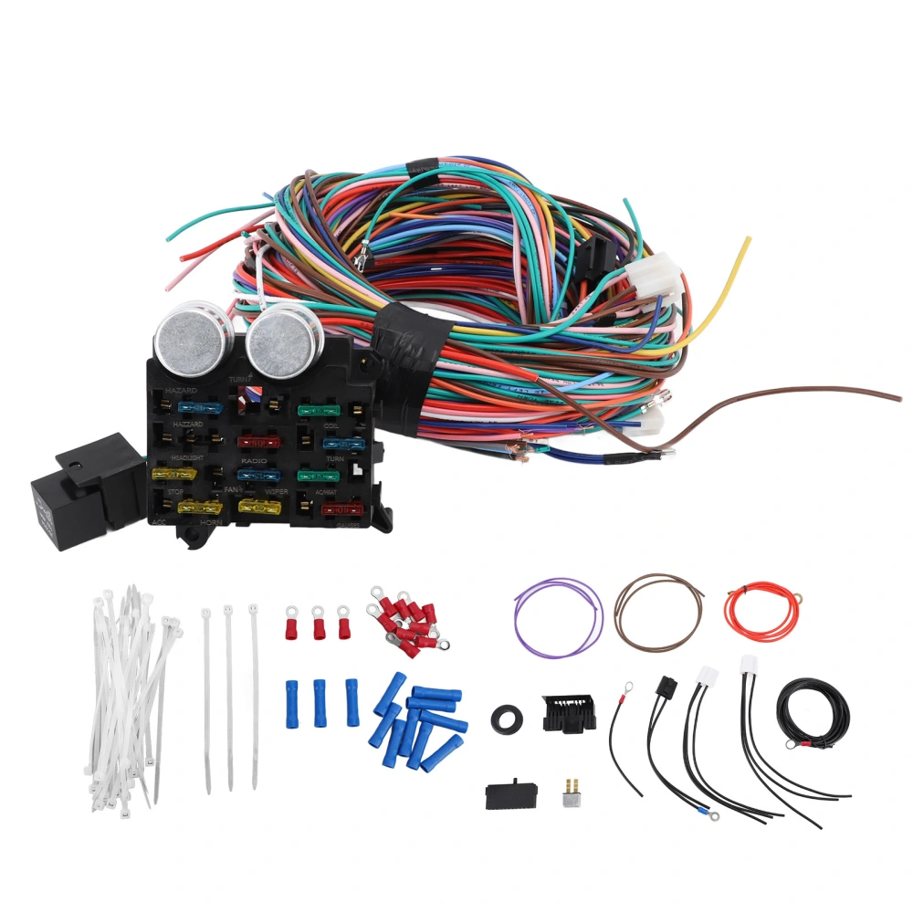 12 Circuit Wiring Harness Kit Heat Resistant Universal Automotive Fuse Wire Harness for Rat Rods Sand Cars Hot Rods