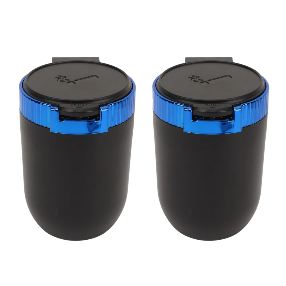 2Pcs Car Ashtray with LED Blue Light Portable Removable Car Smokeless Ashtray with Lid for Vehicle Truck Van Blue