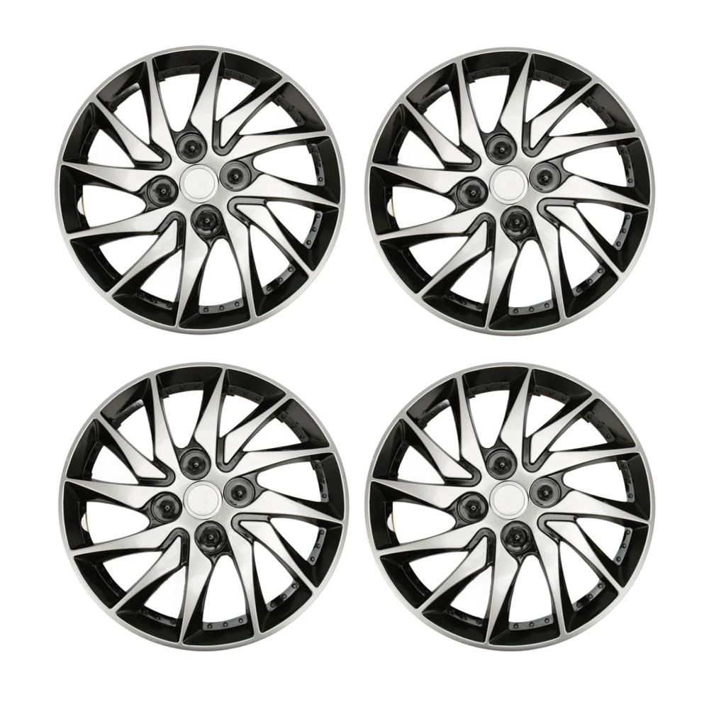 4Pcs Wheels Rim Cover Silver Black High Protection Stylish Sturdy 14 Inch Hubcap Wheel Covers for Cars Trucks Vans