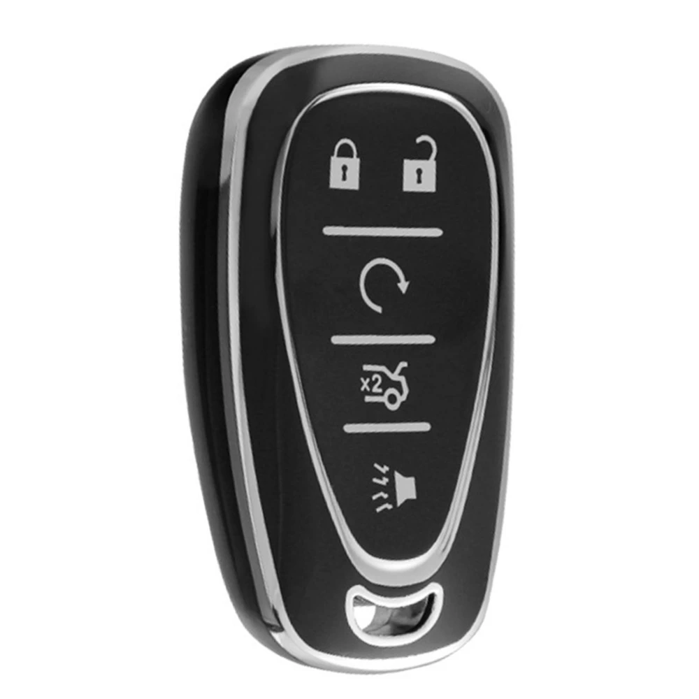 Key Fob Cover 5 Buttons Comfortable Touch TPU Replacement for Chevy Malibu XL Cruz Menlo Equinox Monza Sail Black