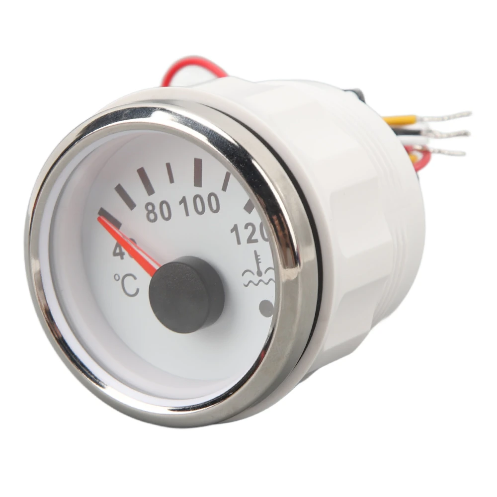 52MM Water Temperature Gauge 40 to 120°C DC9 to 32V Pointer Water Temperature Meter with Backlight For RVs Yachts Fishing Boats White Dial Silver Bezel