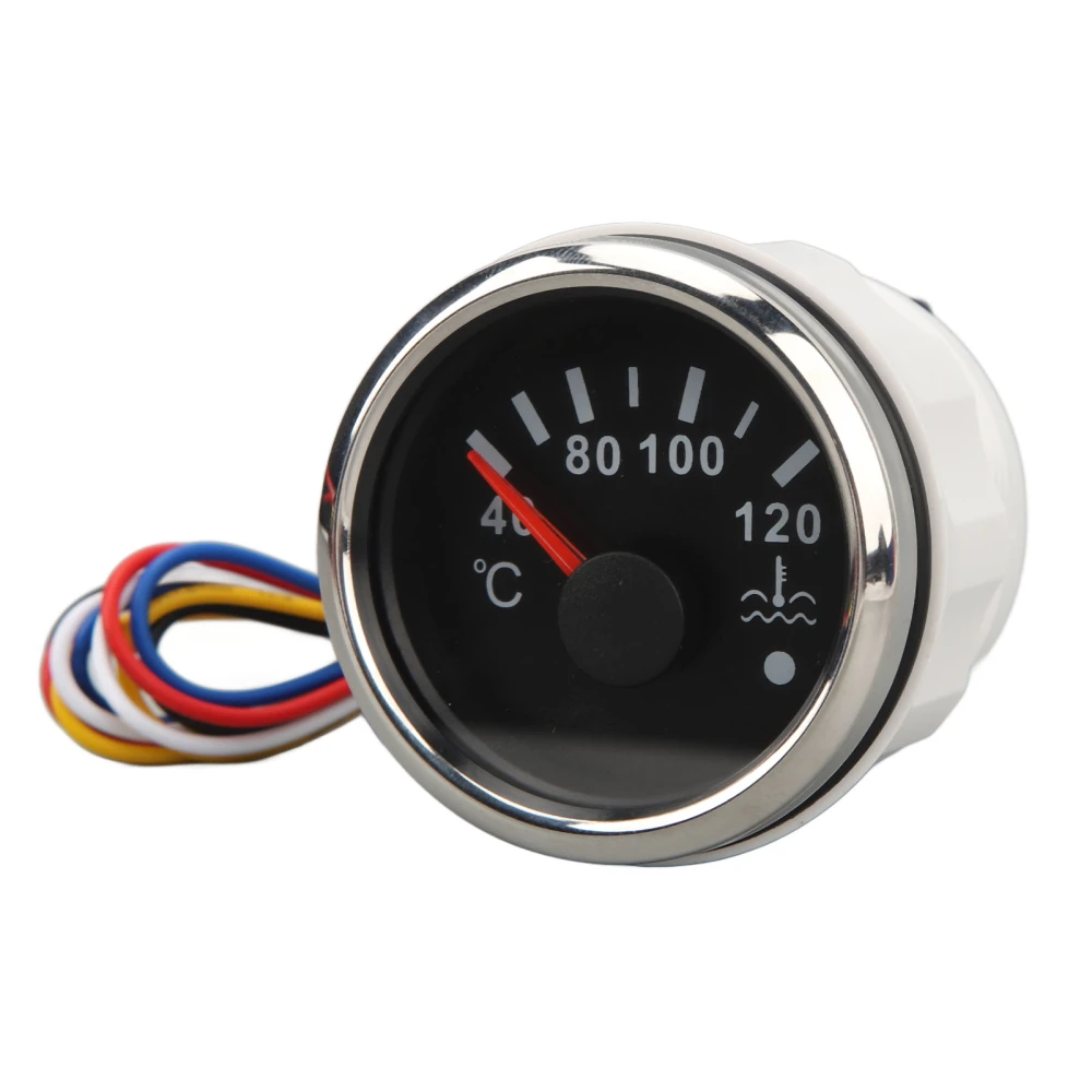 52MM Water Temperature Gauge 40 to 120°C DC9 to 32V Pointer Water Temperature Meter with Backlight For RVs Yachts Fishing Boats Black Dial Silver Bezel