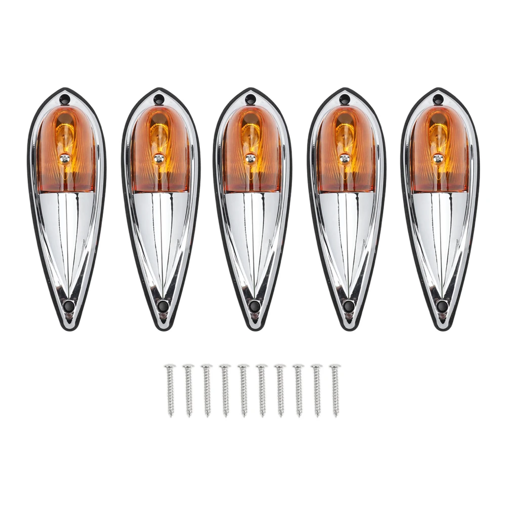 5pcs Cab Marker Light Weatherproof Amber Teardrop Cab Top Running Light Universal for Trucks Vans RV 24V