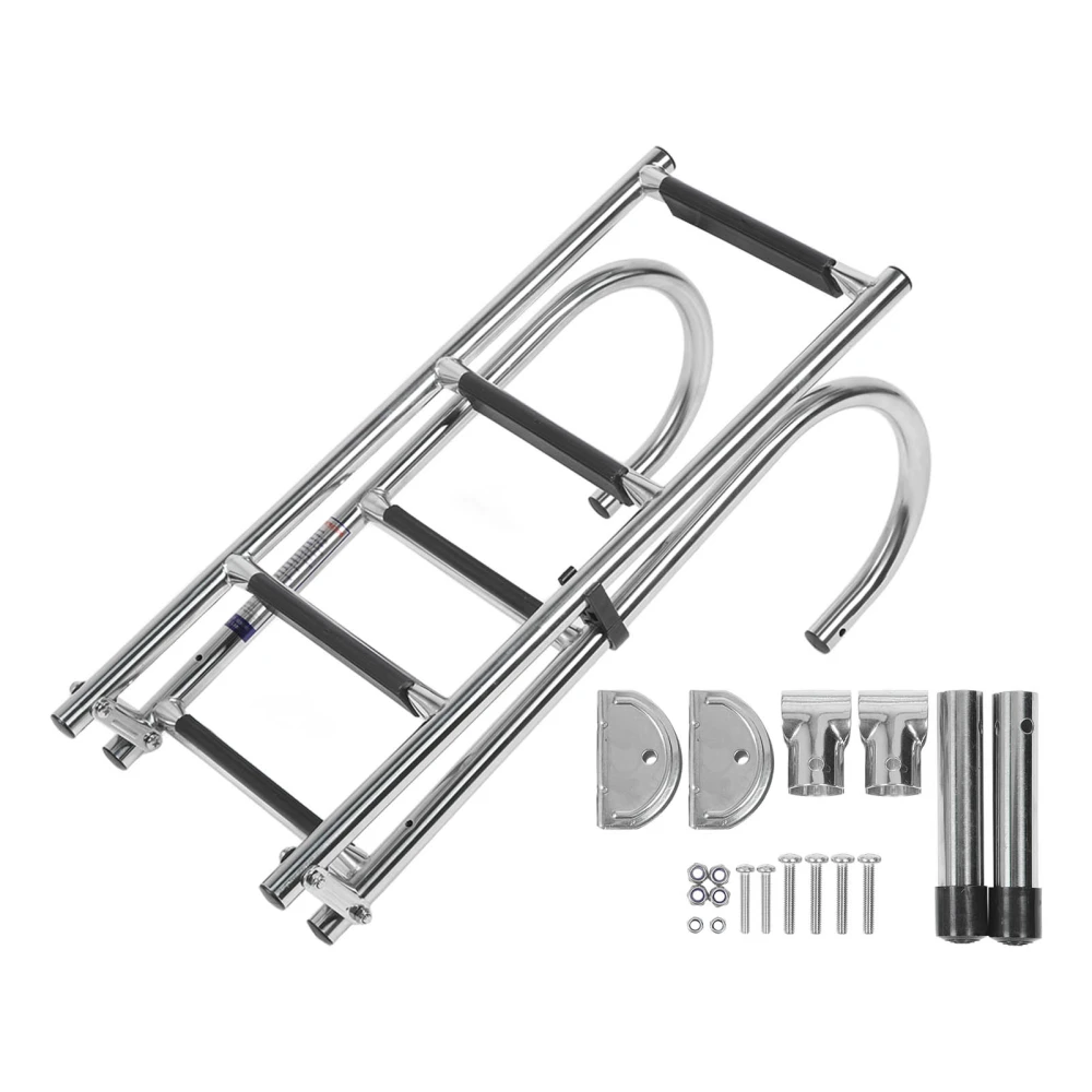 5 Step Boat Ladder Collapsible Folding Stainless Steel Pontoon Ladder with Arched Handrails for Yachts Fishing Boats