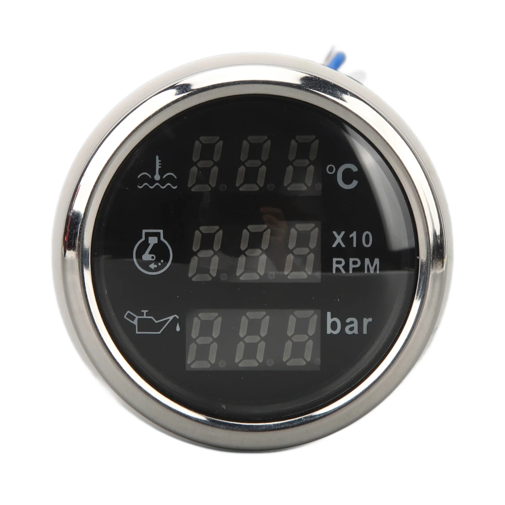 Water Temp Gauge Speed Oil Pressure Meter 52mm 3 in 1 Digital Display Meter for RV Yacht Fishing Boat Ship DC 9 to 32V Black Dial Plate Silver Bezel