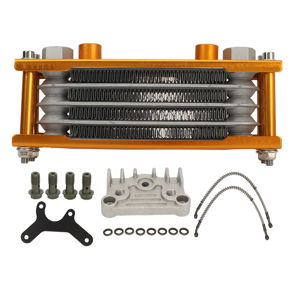 17PCS Motorcycle Oil Cooler Radiator Set Aluminum 4 Row Engine Oil Cooling Kit Replacement for Monkey 125cc‑140cc Gold