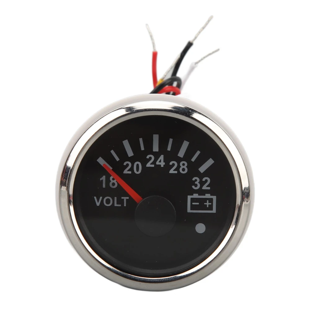 52MM Voltage Meter DC 9 to 32V Highly Accurate Fast Response Pointer Voltmeter with Backlight For RVs Yacht Fishing Boats Ships Black Dial Silver Bezel