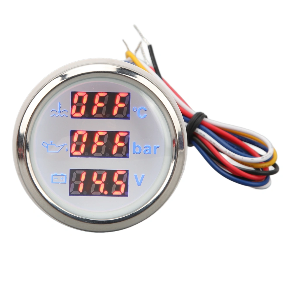 Water Temp Gauge Oil Pressure Voltage Meter 52mm 3 in 1 Digital Display Meter for RV Yacht Fishing Boat Ship DC 9 to 32V