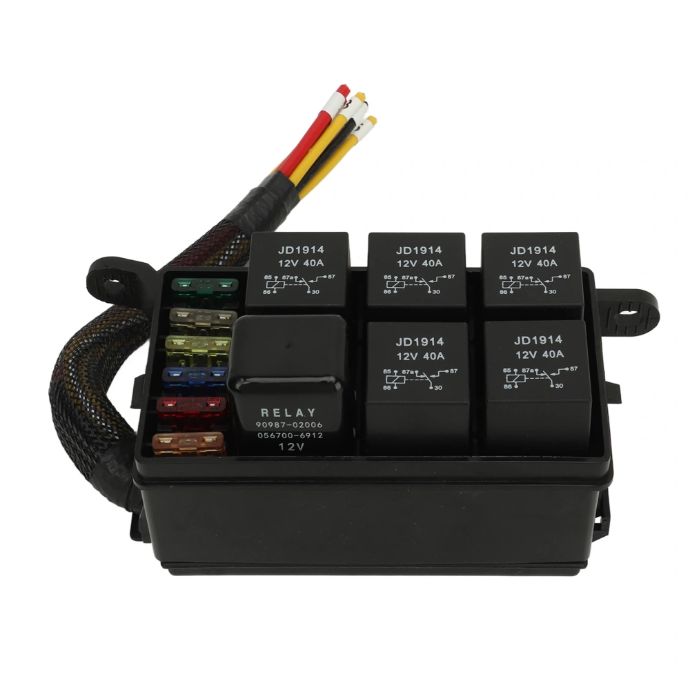 6 Way Fuse And Relay Box Pre Wired Fuse Relay Block with Lid for Car Truck Marine Boat DC12V