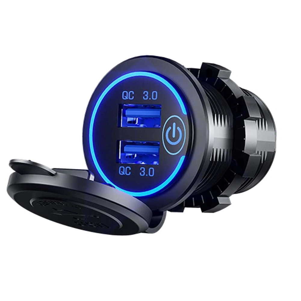 Car Charger USB Multi Port QC3.0 Fast Charging Cigar Lighter Adapter for RV Ships Motorcycles Blue Light