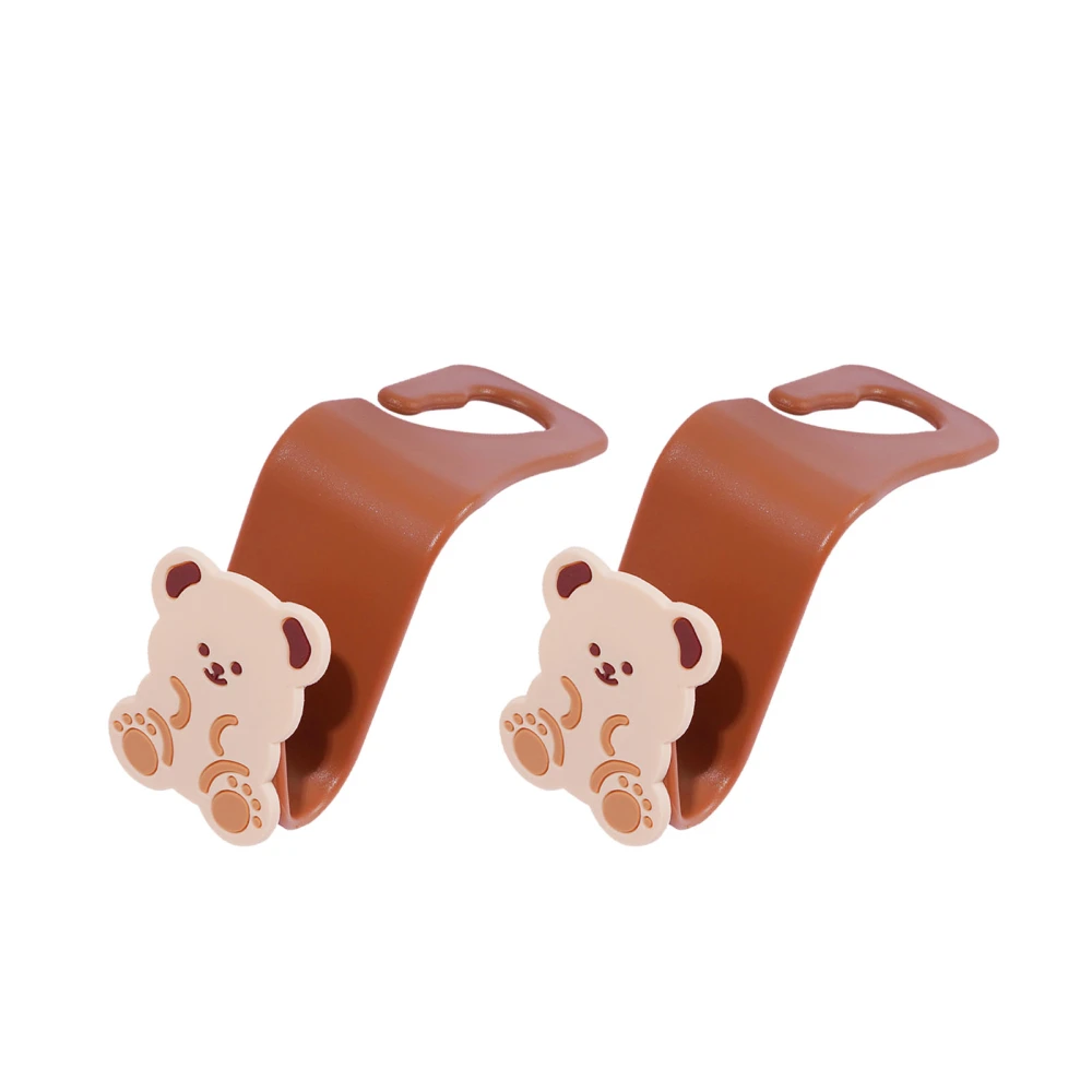 2pcs Car Seat Back Hooks Cute Cartoon Multipurpose Strong Load Bearing Back Seat Organiser Hooks for Food Bags Handbags Clothes Brown