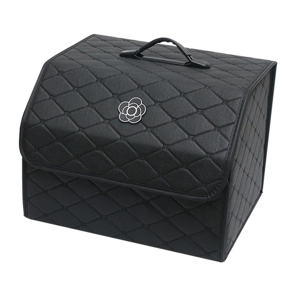 Car Trunk Storage Organizer High Capacity Multipurpose Pu Leather Portable Trunk Storage Box with Lid Black ‑ Large