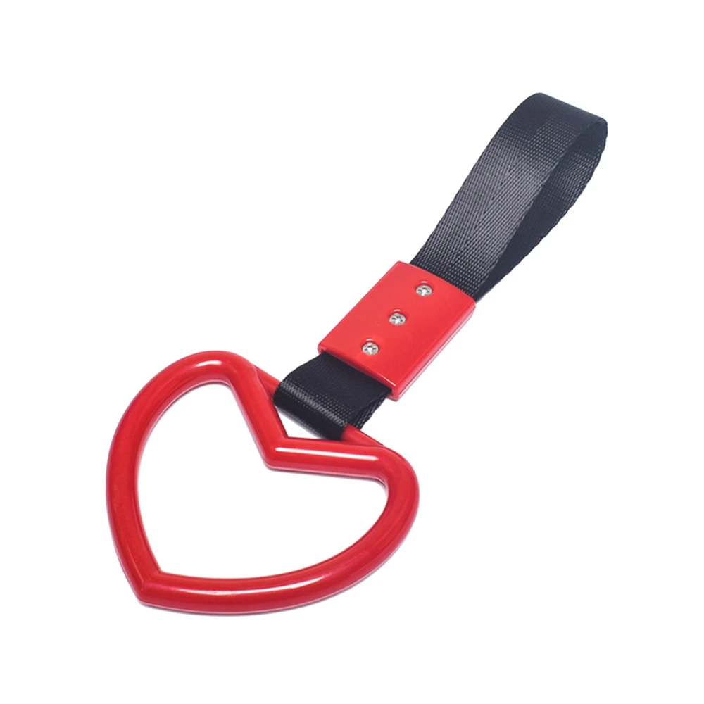 Car Handle Strap Heart Shaped Plastic Sturdy Universal Decorative Rear Bumper Warning Ring Red