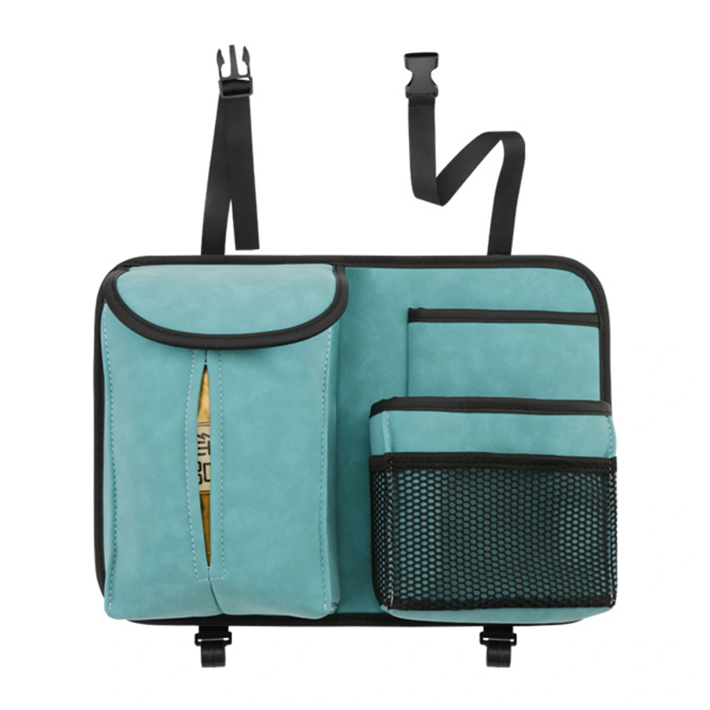 Car Back Seat Storage Bag Suspension PU Leather Hanging Organizer with Hook for Tissue Blue