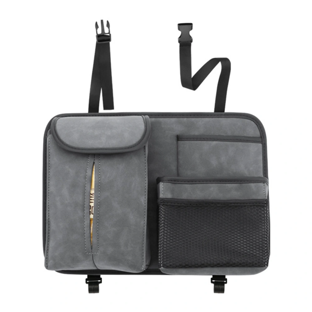 Car Back Seat Storage Bag Suspension PU Leather Hanging Organizer with Hook for Tissue Gray