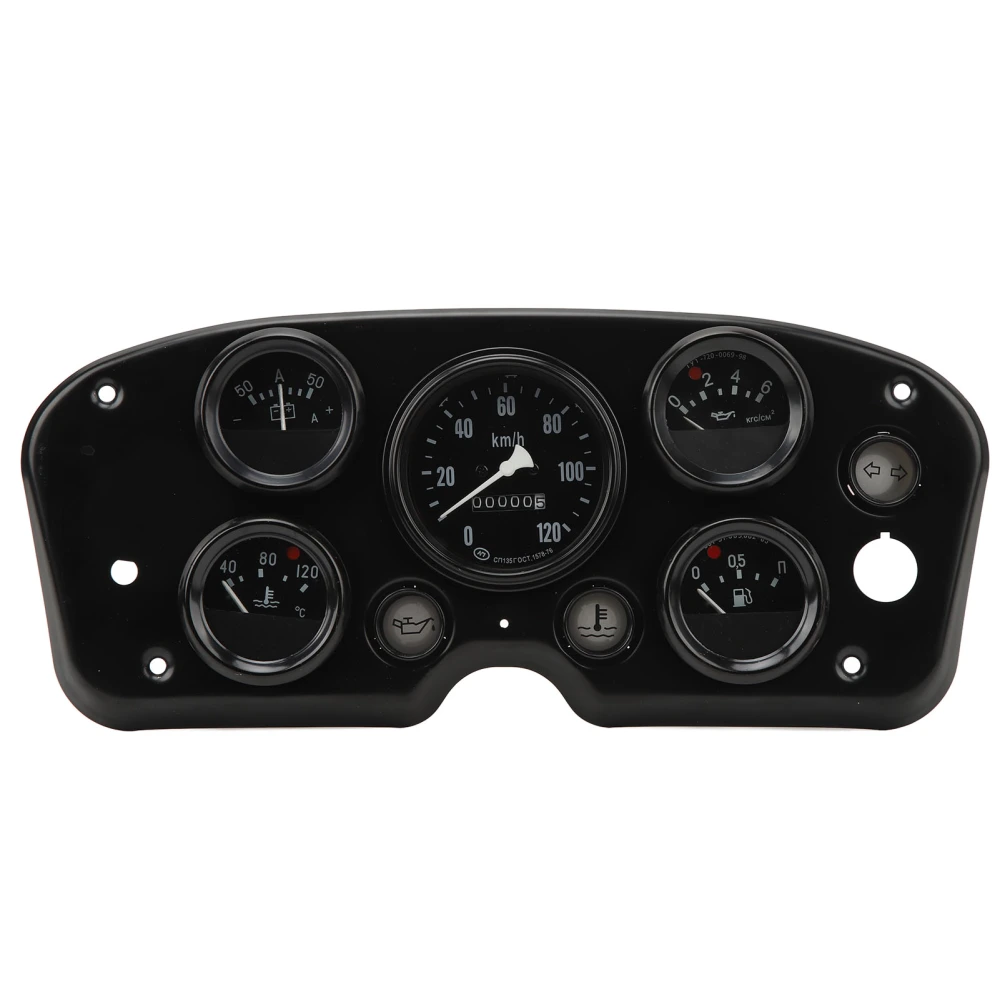 5 in 1 Instrument Panel Gauge Cluster Water Temperature Oil Level Pressure Voltage Speedometer Universal for 12V Vehicles