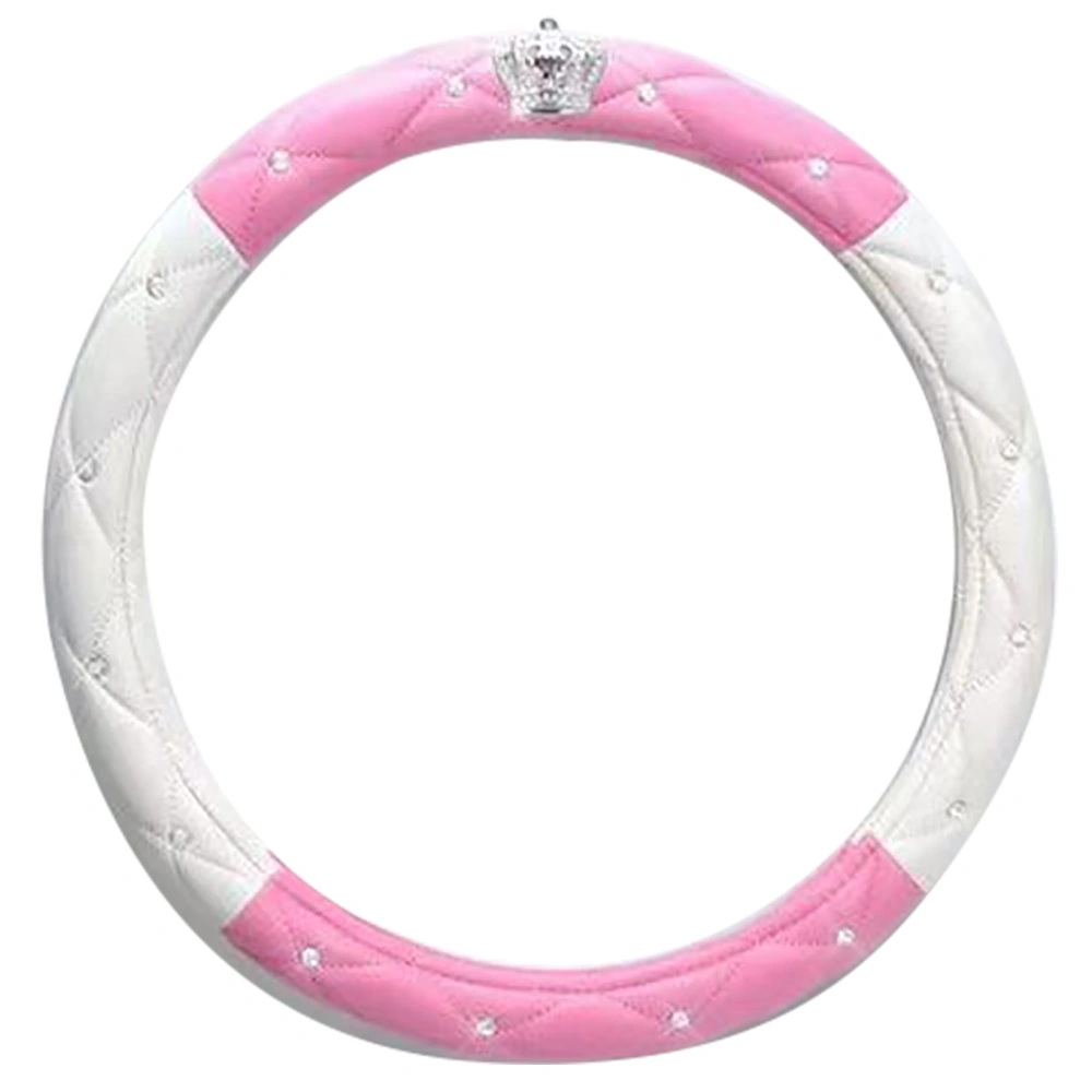 Women Steering Wheel Cover Cute Universal Antislip Pu Lether Rhinestones Car Steering Wheel Cover Pink White