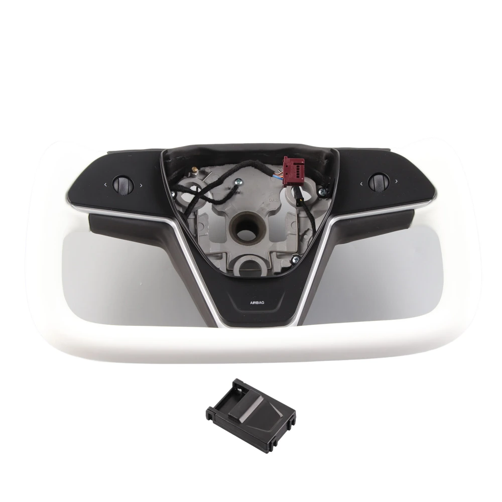 Yoke Steering Wheel with Heating Function Racing Style Nappa Leather Replacement For Tesla Model Y 2021 to 2024 White