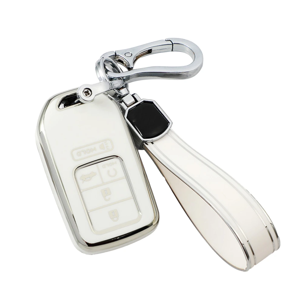 Car Key Fob Cover Simple Style TPU Remote Keyless Key Fob Protection Shell for Civic Avancier XRV Crider Fit CRV Silver Edge White 5 Keys
