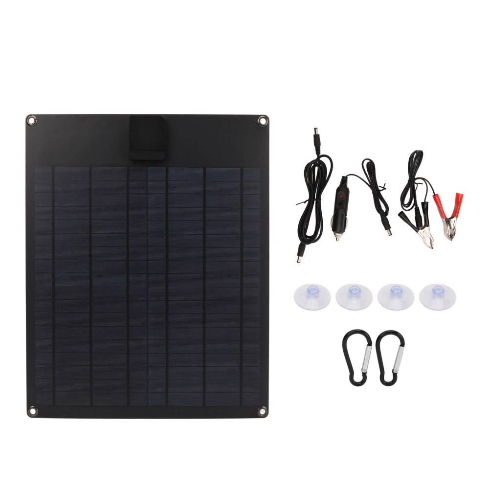 20W 5V 12V Solar Panel Dual Output Monocrystalline Power Generator Panel Battery Charger Kit for Car Boat Trailer RV Black