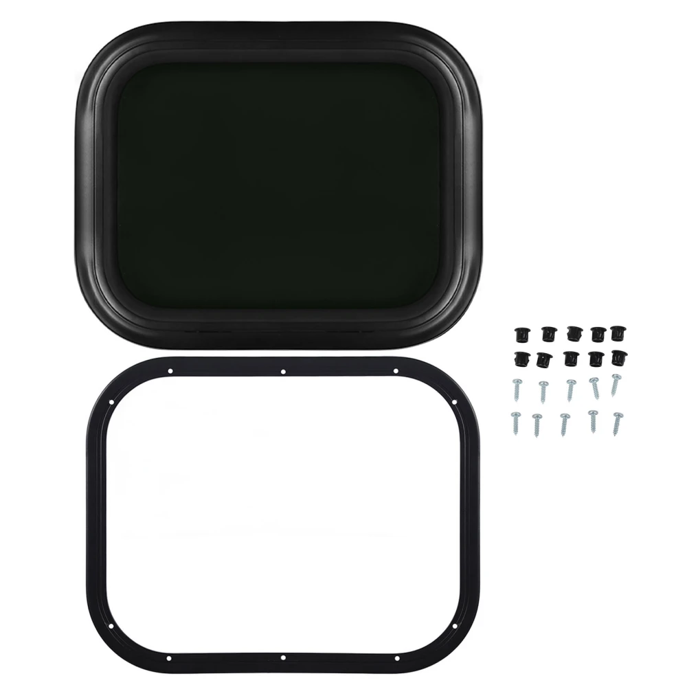 Fixed RV Window 500 X 300mm Aluminium Alloy Waterproof Black Round Corner Window with Fixed Ring For Campervan Caravan for 33‑38mm/1.3‑1.5in Wall Thickness