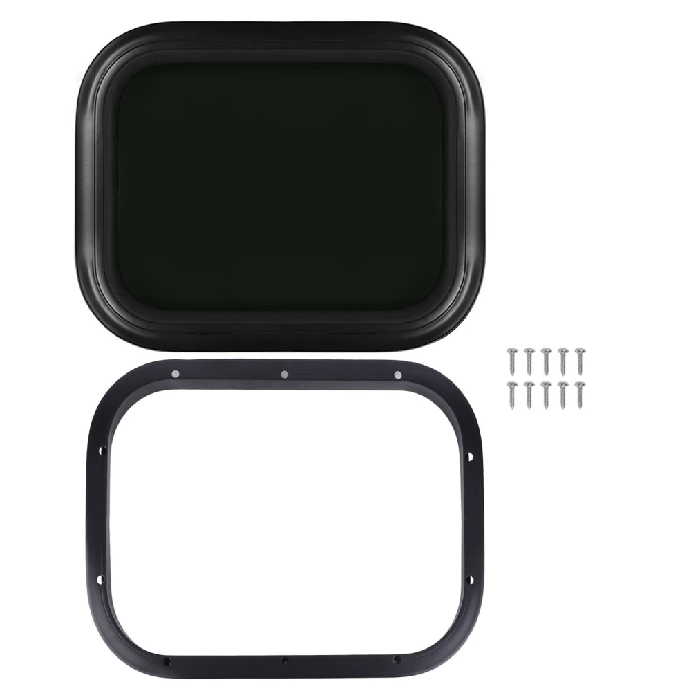 RV Fixed Window 500 X 350mm Black Aluminum Alloy Round Corner Glass With Fixing RIng For Trailer Camper For Wall Thickness: 33 to 38mm/1.3 to 1.5in